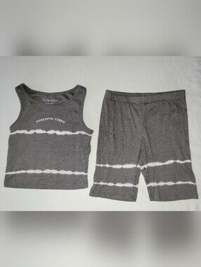 Primark Size 8-9 Years Gray Tie Dye Ribbed Tank and Bike Shorts Outfit Set